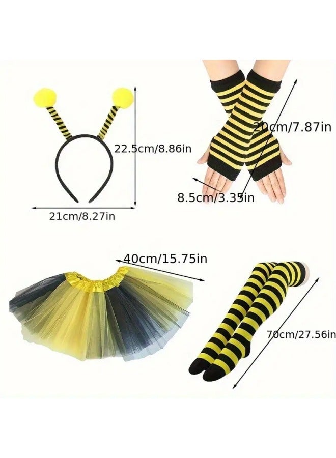CCOVERY Bee Costume Adult, Fancy Dress for Adults Bee Headband Tulle Skirt Striped Socks Long Gloves Bee Glasses, Bee Costumes for Kids 80s Fancy Dress for Women - Image 2