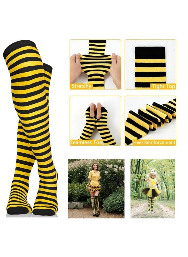 CCOVERY Bee Costume Adult, Fancy Dress for Adults Bee Headband Tulle Skirt Striped Socks Long Gloves Bee Glasses, Bee Costumes for Kids 80s Fancy Dress for Women - Image 3