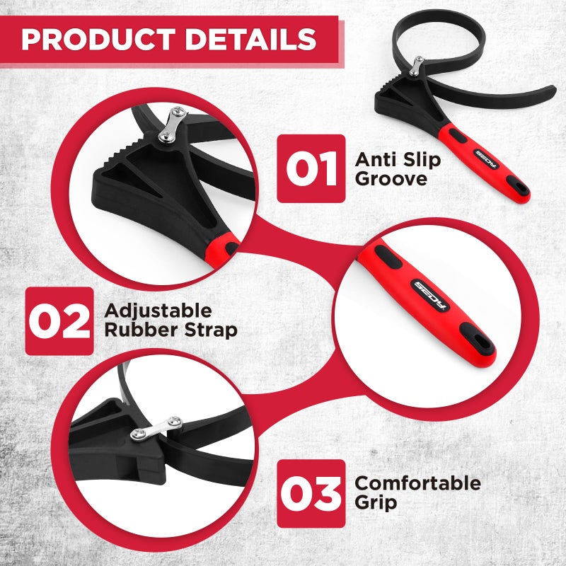 SEDY 2-Piece Rubber Strap Adjustable Wrench Set Diameter 4" and 6", Oil Filter Pipe Jar Opener Strong Grip Plumbers Universal Spanner for Drain Sewer Cap Sink Pliers Nut Shower Head Valve Removal - Image 3