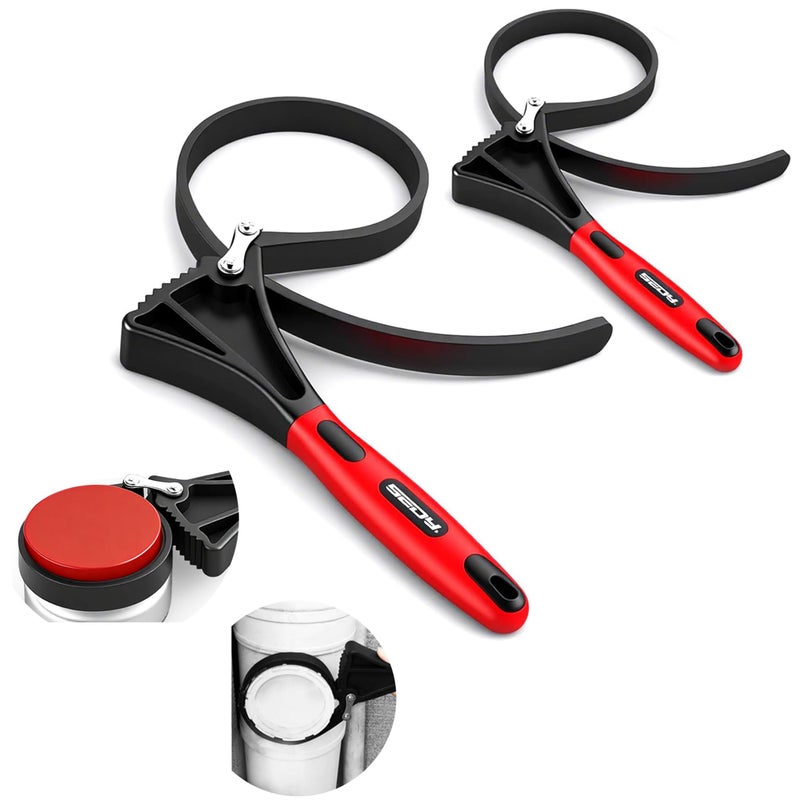 SEDY 2-Piece Rubber Strap Adjustable Wrench Set Diameter 4" and 6", Oil Filter Pipe Jar Opener Strong Grip Plumbers Universal Spanner for Drain Sewer Cap Sink Pliers Nut Shower Head Valve Removal - Image 1