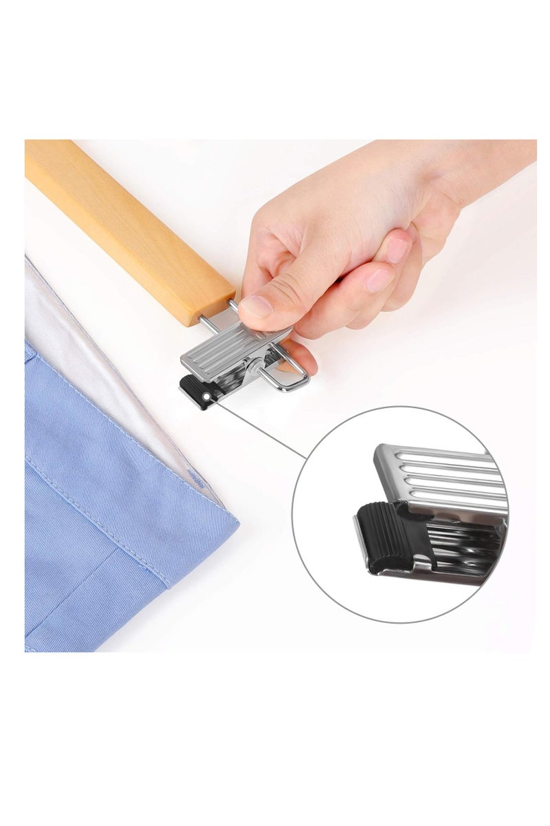High-Grade Wooden Pants Hangers with Metal Clips, 10 Pack Solid Wood Skirt/Jeans Hangers, 360° Swivel Hook & Smooth Finish, Non-Slip Adjustable Grip for Slacks - Natural Wood - Image 3