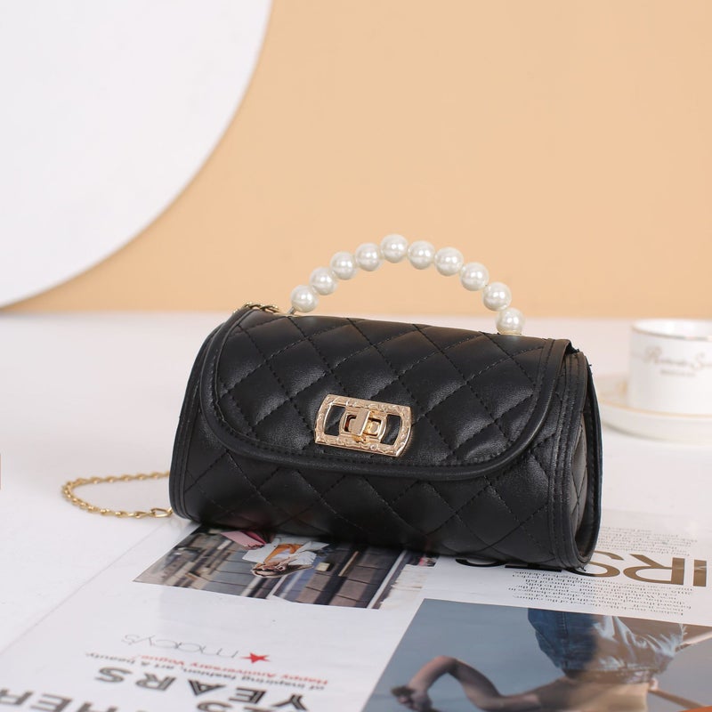 Sweet Rhombus Embroidered Pillow Bag Trendy Pearl Handle Chain Shoulder Bag Mini Portable Mobile Phone Bag Shoulder Bag Batch - Image 1