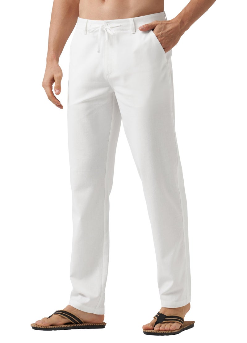 Willit Men's Linen Pants Casual Linen Dress Pants Drawstring Beach Summer Lightweight Trousers White 34W x 30L - Image 2