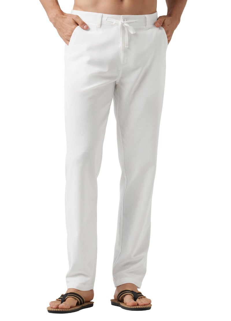 Willit Men's Linen Pants Casual Linen Dress Pants Drawstring Beach Summer Lightweight Trousers White 34W x 30L - Image 1