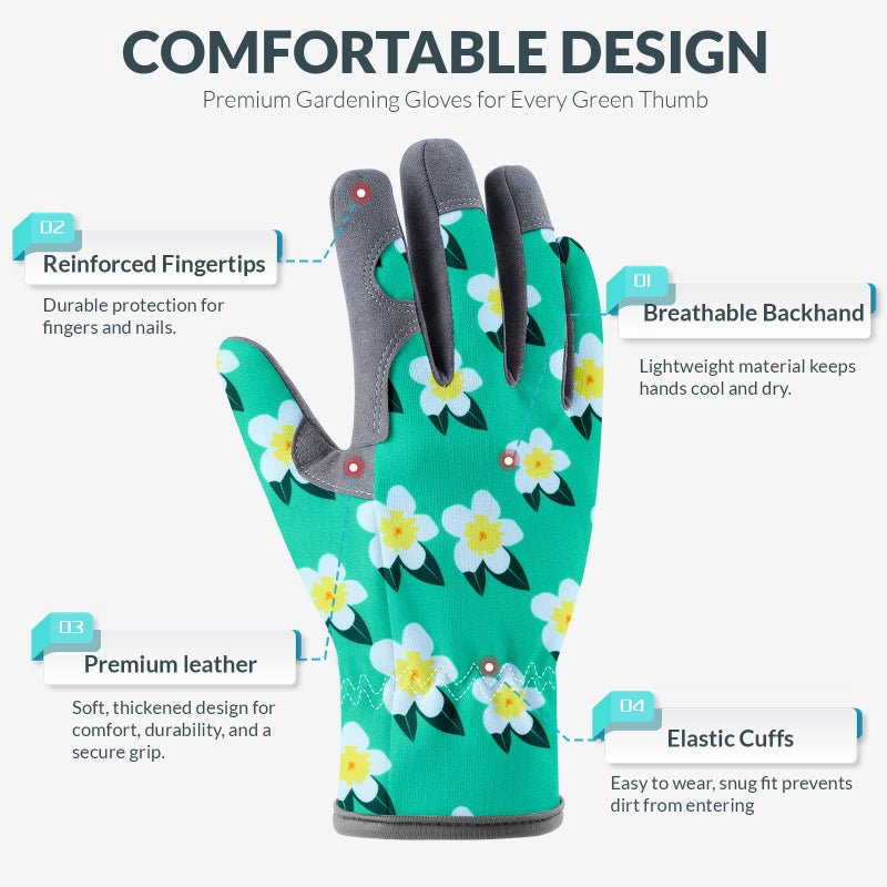 Baidast Gardening Gloves for Women, Breathable Leather Garden Gloves with Grip, Thorn Proof Working Gloves for Digging, Planting, Pruning - Image 4