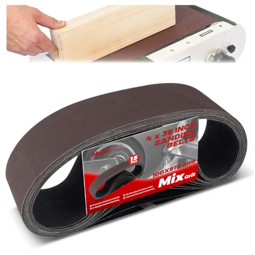 makiwork 4 x 36 Inch 100 x 915 mm Sanding Belts Set - 15-Pack with 80/120/150/240/400 Grits, Aluminum Oxide Abrasive Belts for Woodworking - Image 1