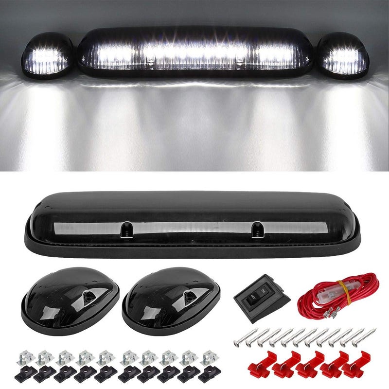 Partsam 3pcs Smoke Cover Lens White 30 LED Cab Marker Roof Running Top Lights Assembly Wire Pack Compatible with SilveradoSierra 1500 1500HD 2500 2500HD 3500 20022007 Truck