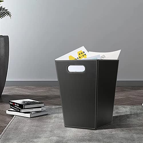 KINGFOM Classic Pu Leather Trash Can Wastebasket, Garbage Container Bin with Handles for Bathrooms, Powder Rooms, Kitchens, Home, Office and and High Class Hotel Square Black - Image 3