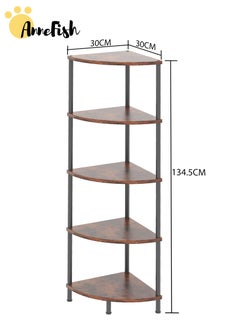 AnneFish 5Tier Corner Shelf Stand Industrial Corner Bookshelf With Metal Frame Plant Corner Display Shelf Corner Bookcase For Bedroom Living Room Rustic Brown  - Image 2