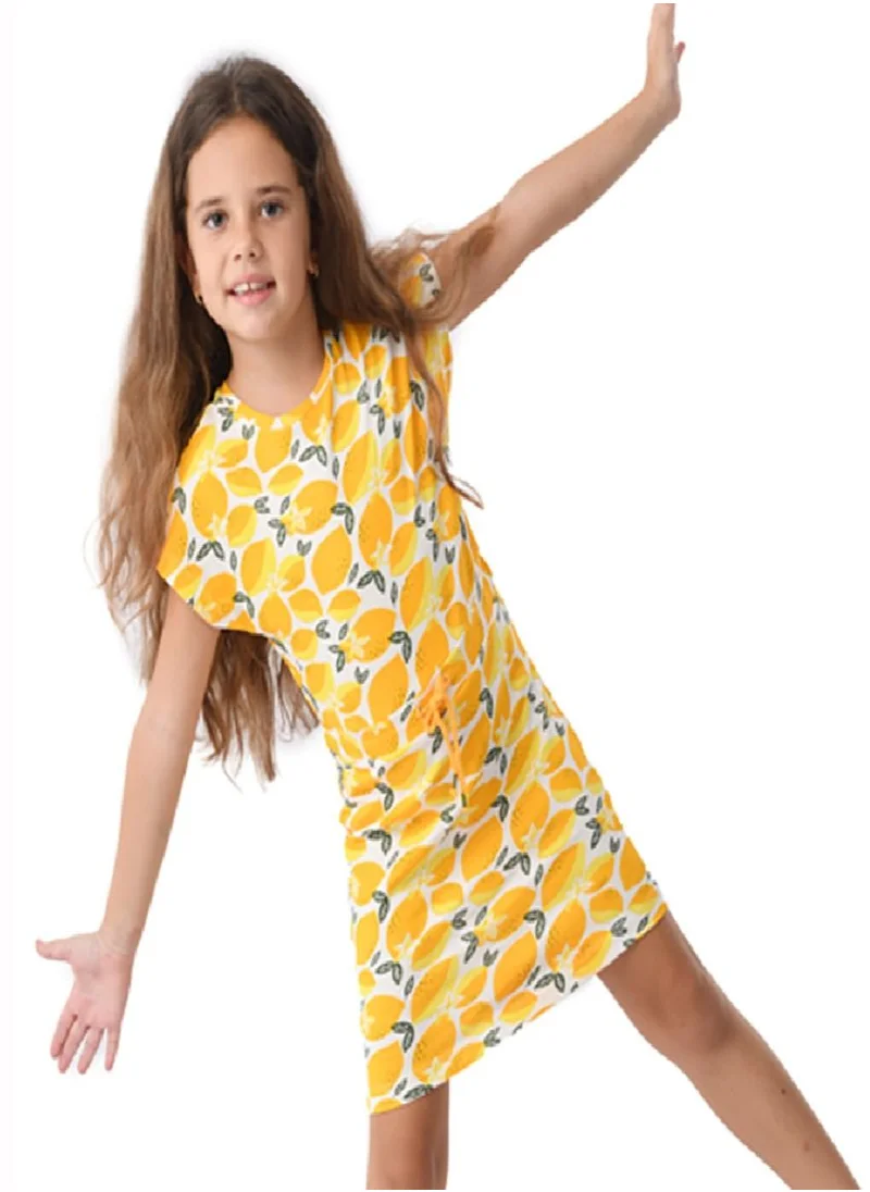 URBASY Urbasy Kids Printed Round Neck Lemon Yellow Summer Dress