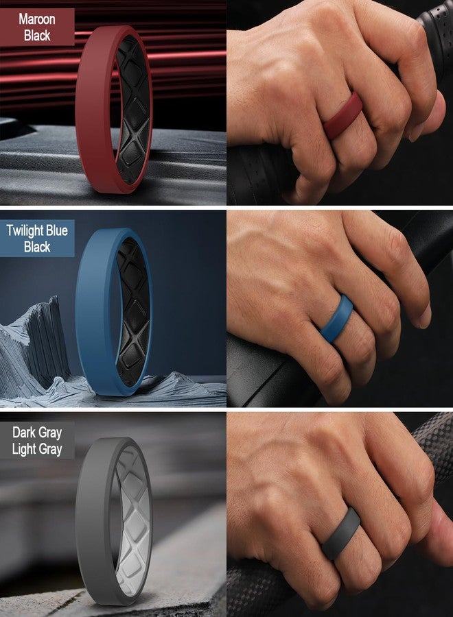 Egnaro Men's Silicone Rings, 7.5mm Wide 2.5mm Thick Rubber Bands For Him, Ergonomic Beveled Edge Two Tone Waterproof Workout Accessories, 6.5-7, Silicone, No Gemstone - Image 3