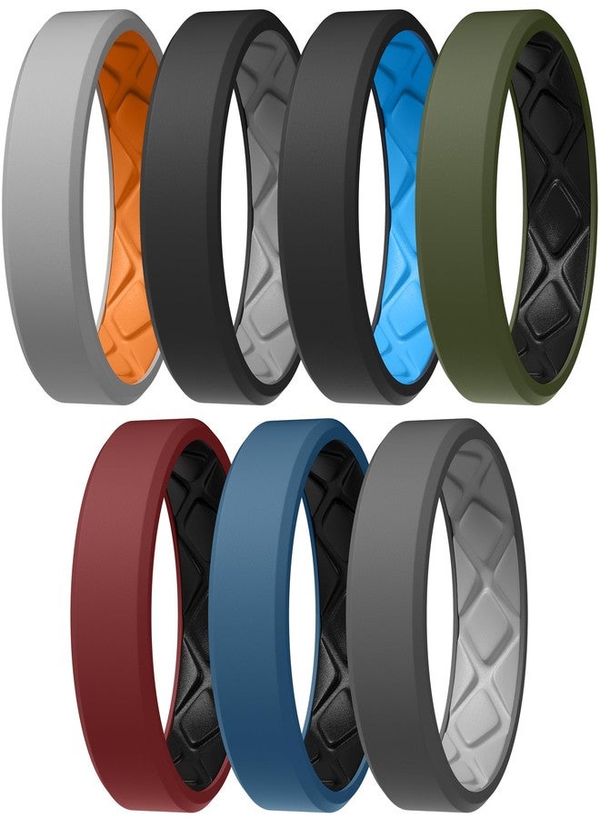 Egnaro Men's Silicone Rings, 7.5mm Wide 2.5mm Thick Rubber Bands For Him, Ergonomic Beveled Edge Two Tone Waterproof Workout Accessories, 6.5-7, Silicone, No Gemstone - Image 1