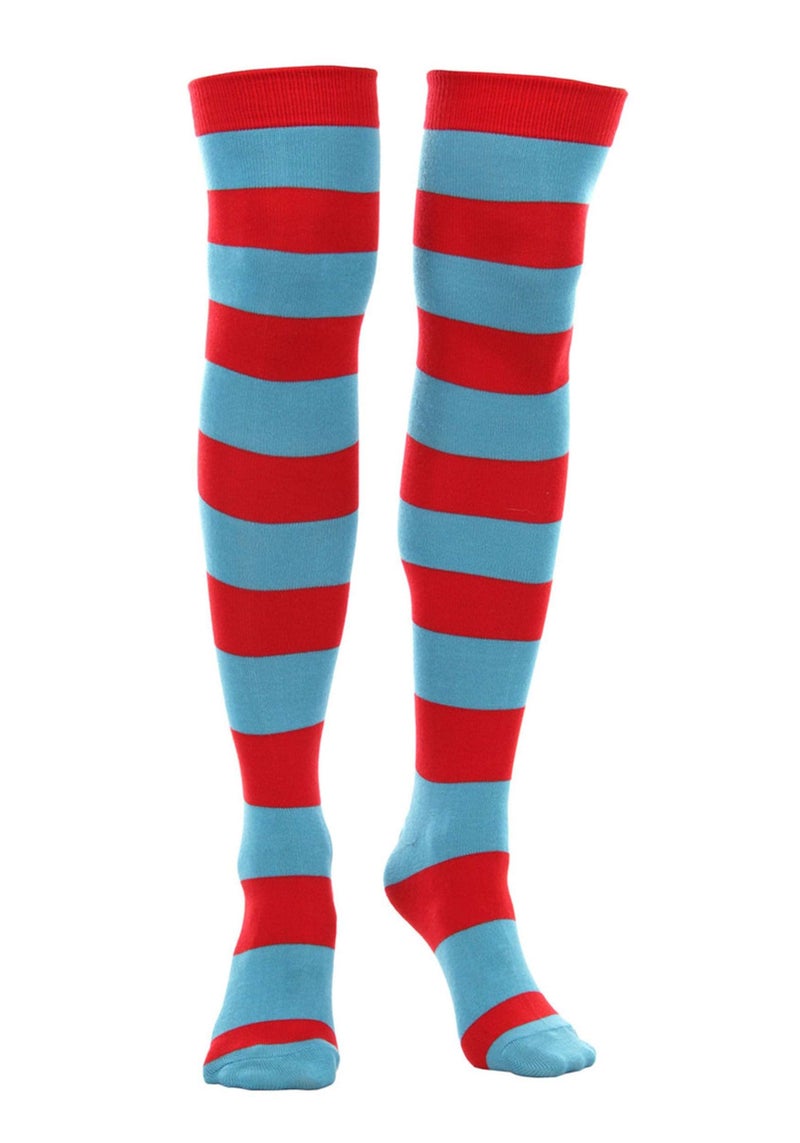 elope Thing 1 & Thing 2 Striped Knee High Socks - Acrylic Blend with Red and Blue Stripes - Image 1