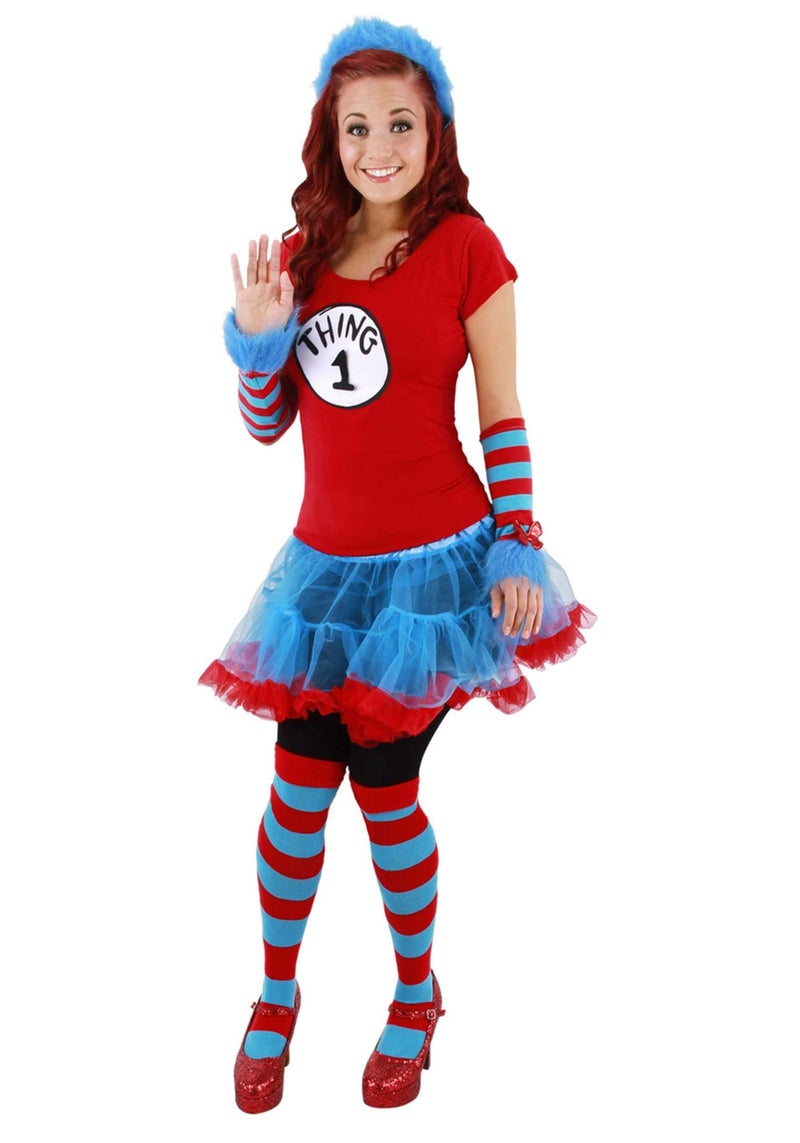 elope Thing 1 & Thing 2 Striped Knee High Socks - Acrylic Blend with Red and Blue Stripes - Image 3