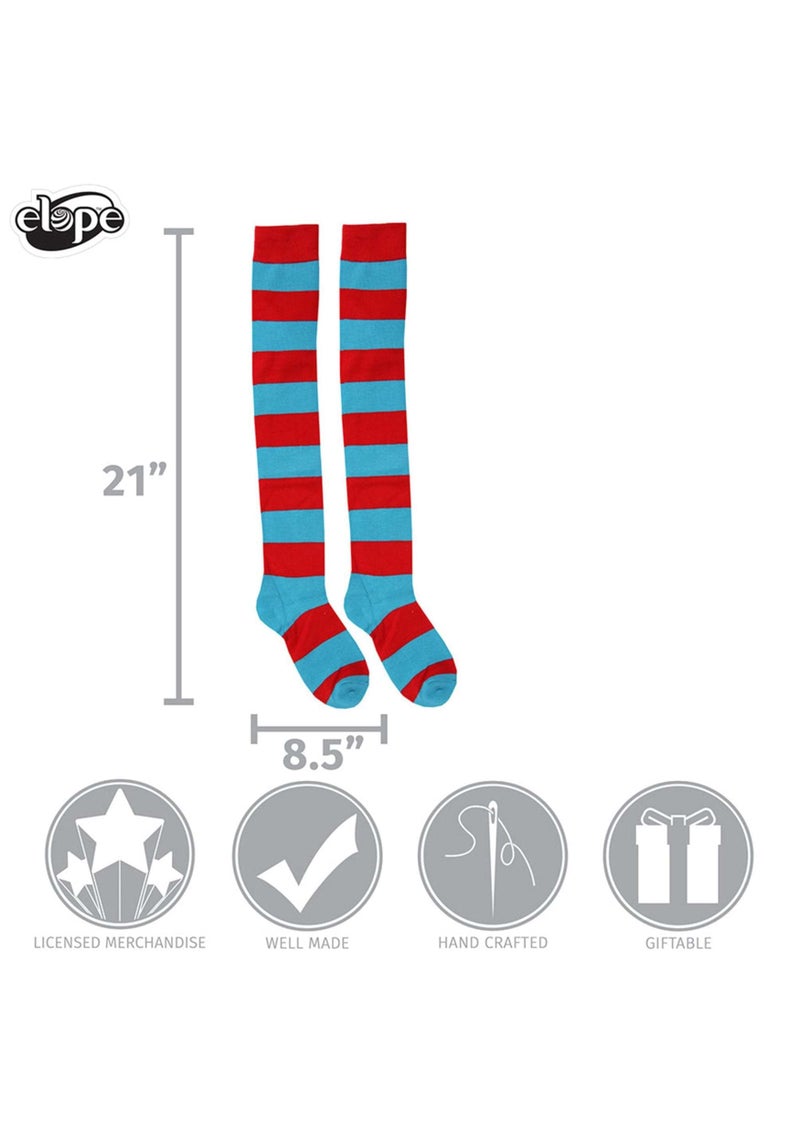elope Thing 1 & Thing 2 Striped Knee High Socks - Acrylic Blend with Red and Blue Stripes - Image 5