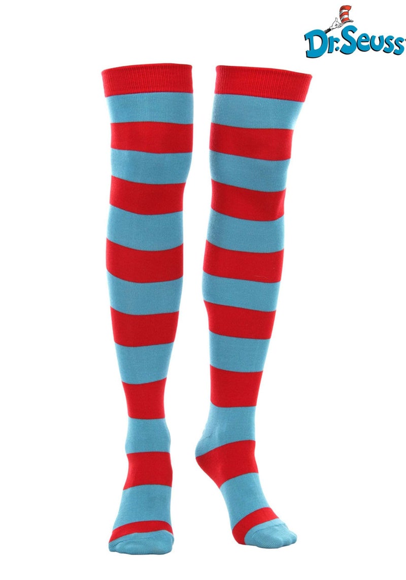 elope Thing 1 & Thing 2 Striped Knee High Socks - Acrylic Blend with Red and Blue Stripes - Image 2