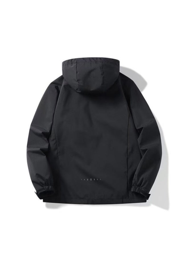 Alo Black Oversized Hooded Jacket - Water-Resistant Fabric, Adjustable Drawstring Hood, Minimalist Brand Logo, Versatile Windbreaker for Outdoor & Daily Casual Styling - Image 3