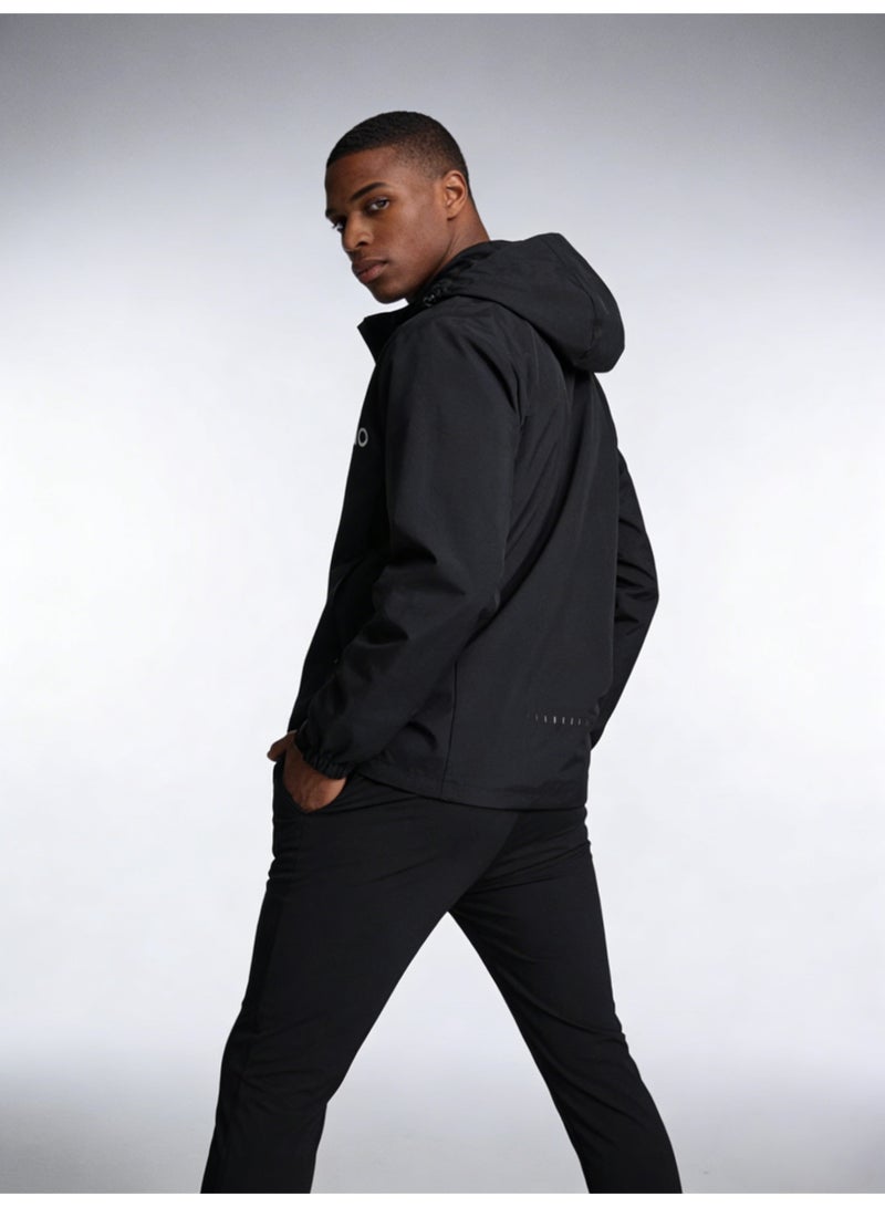 Alo Black Oversized Hooded Jacket - Water-Resistant Fabric, Adjustable Drawstring Hood, Minimalist Brand Logo, Versatile Windbreaker for Outdoor & Daily Casual Styling - Image 5