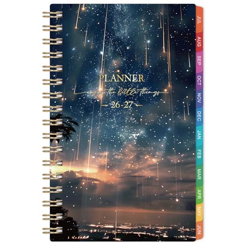 Journaltastic Pocket Calendar 2026-2027 - Pocket Planner 2026-2027, Jul. 2026 - Jun. 2027, 4.1'' × 6.8'', Weekly & Monthly Pocket Planner for Purse, Pocket Planner with 12 Colourful Monthly Tabs, Strong Twin-wire Binding, Galaxy Cover - Image 1