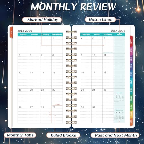 Journaltastic Pocket Calendar 2026-2027 - Pocket Planner 2026-2027, Jul. 2026 - Jun. 2027, 4.1'' × 6.8'', Weekly & Monthly Pocket Planner for Purse, Pocket Planner with 12 Colourful Monthly Tabs, Strong Twin-wire Binding, Galaxy Cover - Image 3