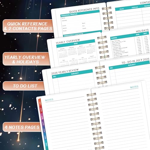 Journaltastic Pocket Calendar 2026-2027 - Pocket Planner 2026-2027, Jul. 2026 - Jun. 2027, 4.1'' × 6.8'', Weekly & Monthly Pocket Planner for Purse, Pocket Planner with 12 Colourful Monthly Tabs, Strong Twin-wire Binding, Galaxy Cover - Image 5