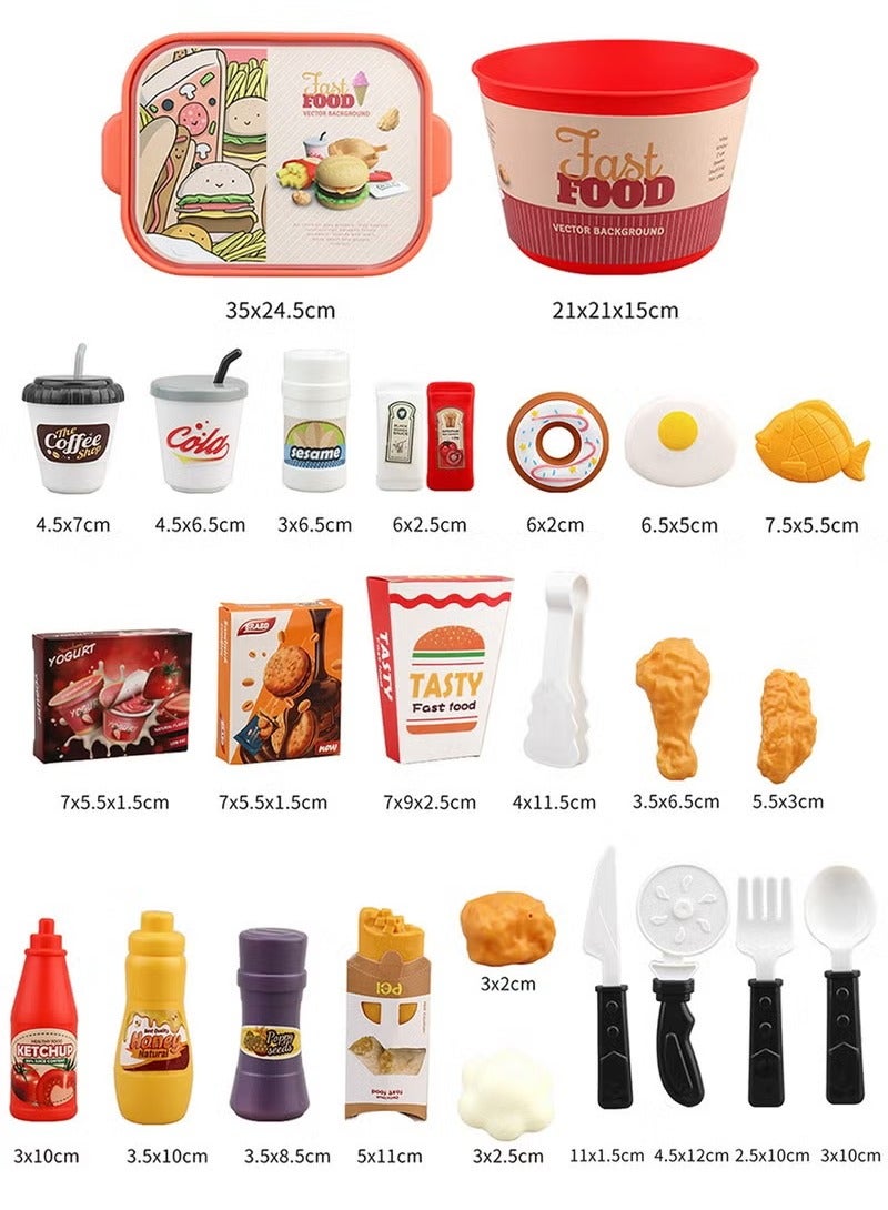 Children's Fast Food Hamburger Toy Set,Fun and Realistic Food Toys,82 Pcs Pretend Playset Food Toy,Pretend Play Food Set for Kids Kitchen,Children's Kitchen Game Fast Food Hamburger Toy Set,Pretend Play Food Toy for Kids Kitchen Aged 2+, Fast Food Set with Storage Bucket, Pizza, Burger, Ice Cream, Hot Dog, Educational Birthday Toy Gift for Boys Girls - Image 2