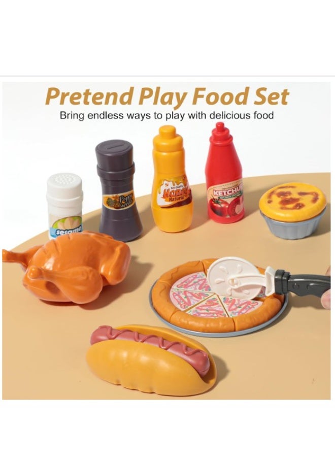 Children's Fast Food Hamburger Toy Set,Fun and Realistic Food Toys,82 Pcs Pretend Playset Food Toy,Pretend Play Food Set for Kids Kitchen,Children's Kitchen Game Fast Food Hamburger Toy Set,Pretend Play Food Toy for Kids Kitchen Aged 2+, Fast Food Set with Storage Bucket, Pizza, Burger, Ice Cream, Hot Dog, Educational Birthday Toy Gift for Boys Girls - Image 5
