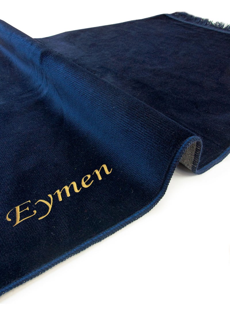 ihvanonline - Name Embroidered Patternless Velvet Prayer Rug Navy Blue - Image 1