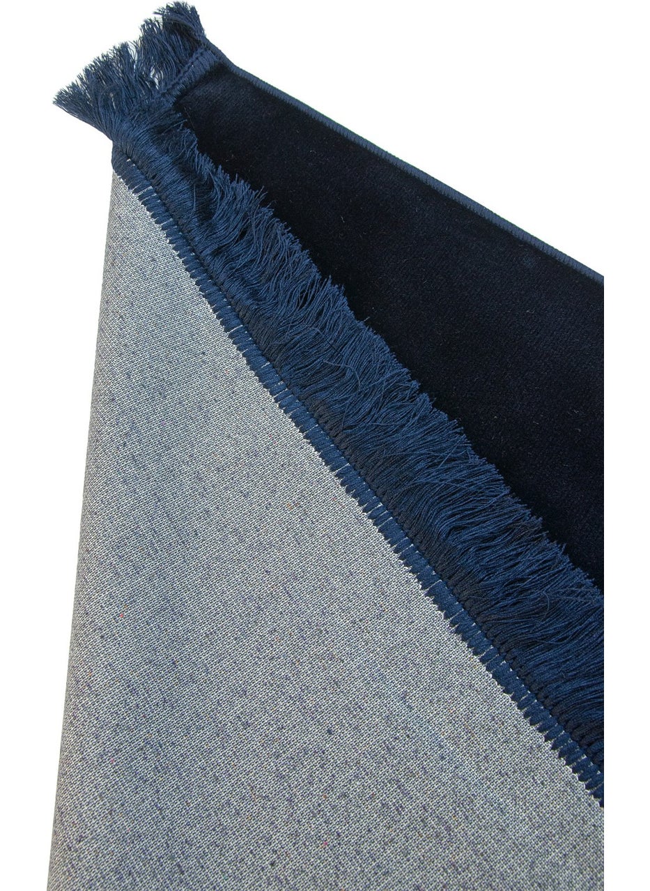 ihvanonline - Name Embroidered Patternless Velvet Prayer Rug Navy Blue - Image 1
