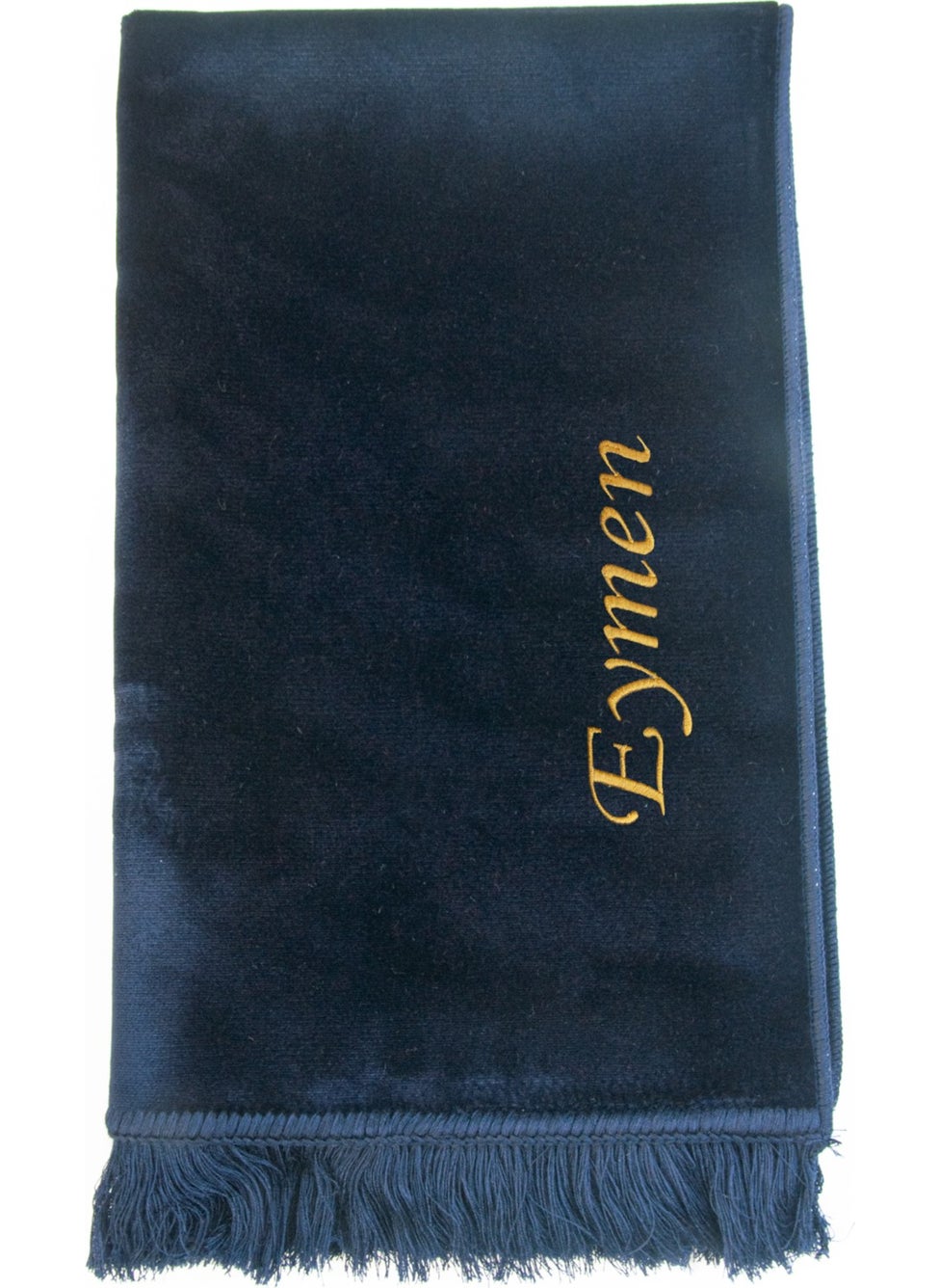 ihvanonline - Name Embroidered Patternless Velvet Prayer Rug Navy Blue - Image 1