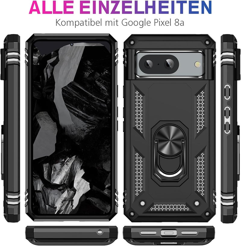 REALCASE Google Pixel 8A Back Cover Case | Heavy Duty PC Hybrid Shock Proof Armor Defender Ring Holder Back Cover Case for Google Pixel 8A 5G (Black) - Image 3