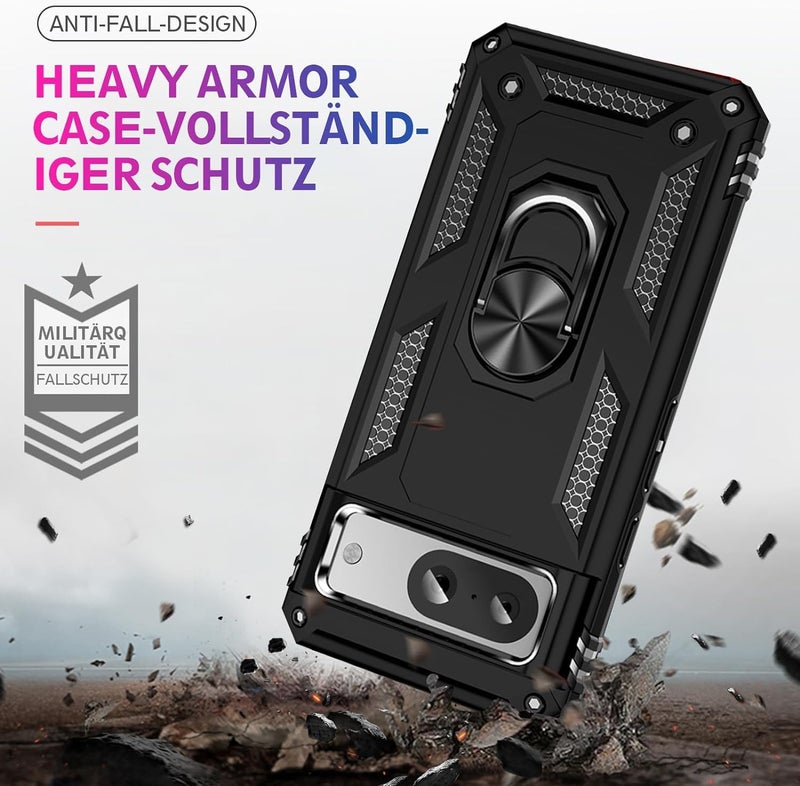 REALCASE Google Pixel 8A Back Cover Case | Heavy Duty PC Hybrid Shock Proof Armor Defender Ring Holder Back Cover Case for Google Pixel 8A 5G (Black) - Image 5