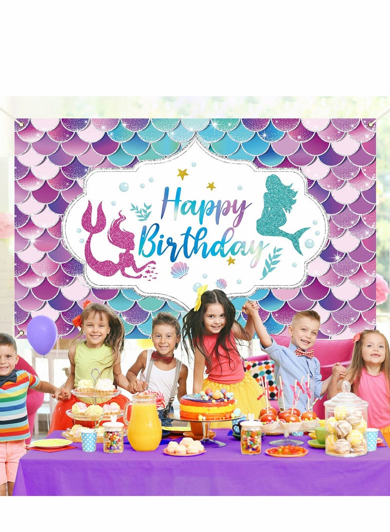 Under the Sea Mermaid Birthday Party Backdrop Banner for Girls - Princess Theme Decorations for Indoor u0026 Outdoor Celebrations - Image 3