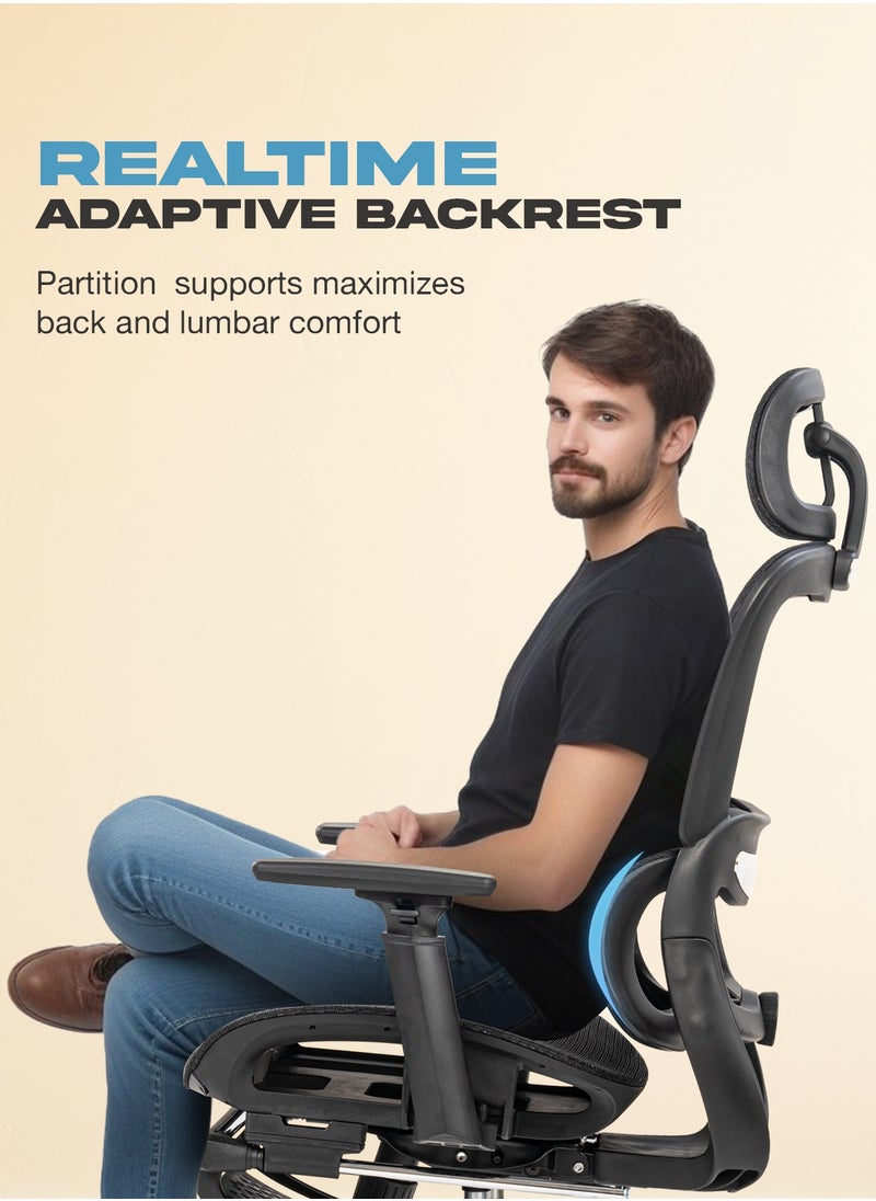DROGO - Ergonomic Office Chair for Work from Home, Computer Chair with Breathable Mesh, Adjustable Seat, Footrest, 3D Armrest, 2D Headrest & Lumbar Support | Mesh Chair for Office/Home Black - Image 1
