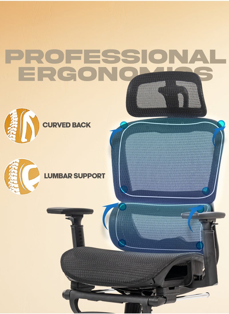 DROGO - Ergonomic Office Chair for Work from Home, Computer Chair with Breathable Mesh, Adjustable Seat, Footrest, 3D Armrest, 2D Headrest & Lumbar Support | Mesh Chair for Office/Home Black - Image 1
