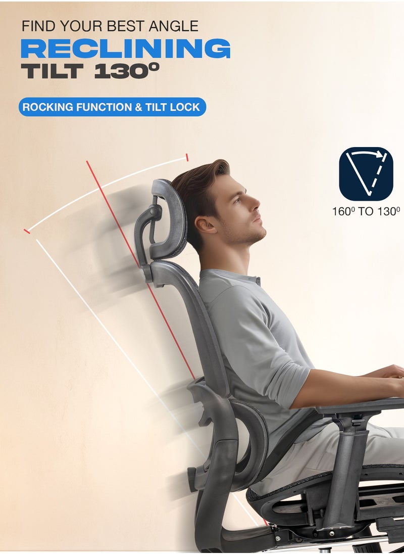DROGO - Ergonomic Office Chair for Work from Home, Computer Chair with Breathable Mesh, Adjustable Seat, Footrest, 3D Armrest, 2D Headrest & Lumbar Support | Mesh Chair for Office/Home Black - Image 1
