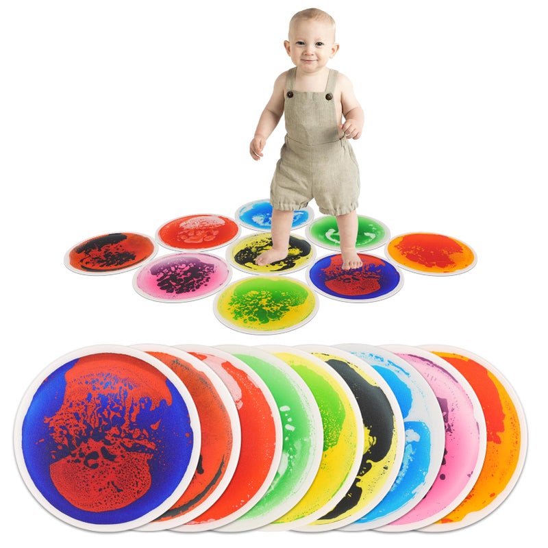 Art3d 9PCS Round Sensory Floor Tiles for Kids, Toddlers and Children, Colorful Liquid Sensory Activity Mat for Active Play and Decorative - Image 1