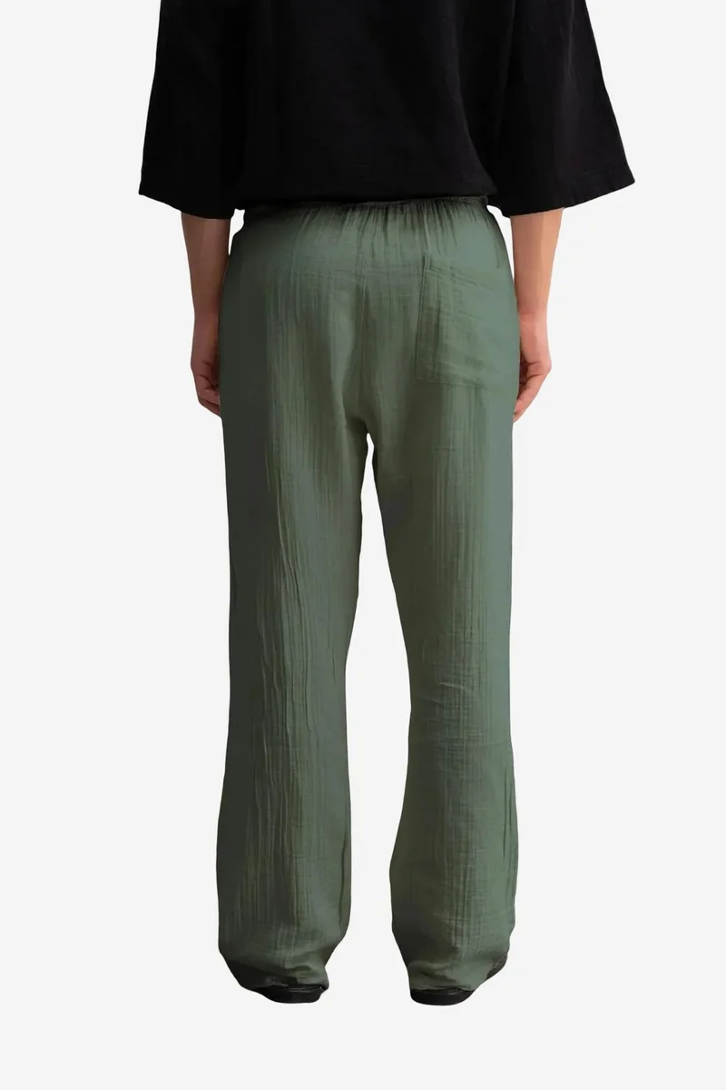 Giesto Khaki Green GIESTO Textured Cotton Drawstring Waist Straight Leg Pants for Men | Best Price UAE