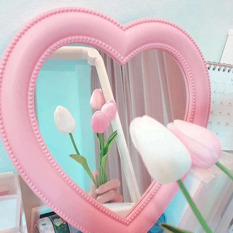 BinaryABC Heart Makeup Mirror - Cosmetic Mirror for Wall or Desktop - Small Mirror for Bedroom - Light Pink - Image 5
