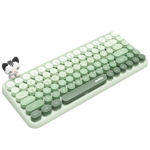 FELICON 308i Wireless Bluetooth Keyboard, Retro Typewriter Design with Gradient Colorful Round Keycaps and Cute Magnetic Cat Doll, 84 Keys, Multi Device Keyboard for iPad/Laptop/PC/Win/Mac(Green) - Image 1