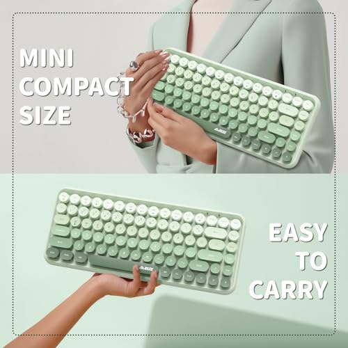 FELICON 308i Wireless Bluetooth Keyboard, Retro Typewriter Design with Gradient Colorful Round Keycaps and Cute Magnetic Cat Doll, 84 Keys, Multi Device Keyboard for iPad/Laptop/PC/Win/Mac(Green) - Image 4