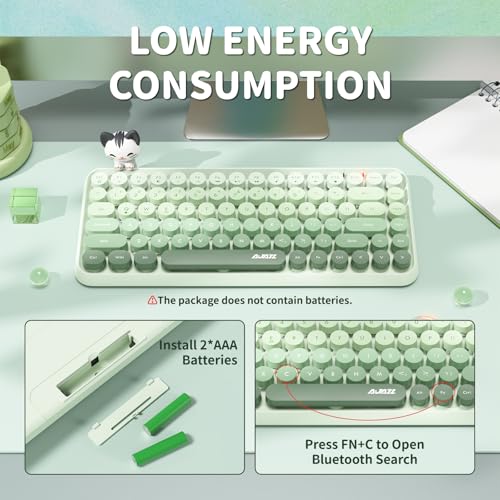 FELICON 308i Wireless Bluetooth Keyboard, Retro Typewriter Design with Gradient Colorful Round Keycaps and Cute Magnetic Cat Doll, 84 Keys, Multi Device Keyboard for iPad/Laptop/PC/Win/Mac(Green) - Image 5
