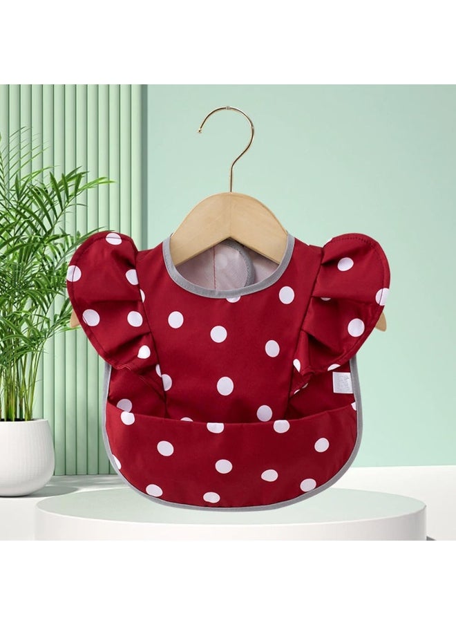 ECVV ECVV 2PCS Ruffle Baby Bibs Mess Proof Infant Feeding Bibs with Catch-all Pocket Waterproof Cute Angel Wings Baby Smock Bib for 6-48 Months Toddlers  - Image 2