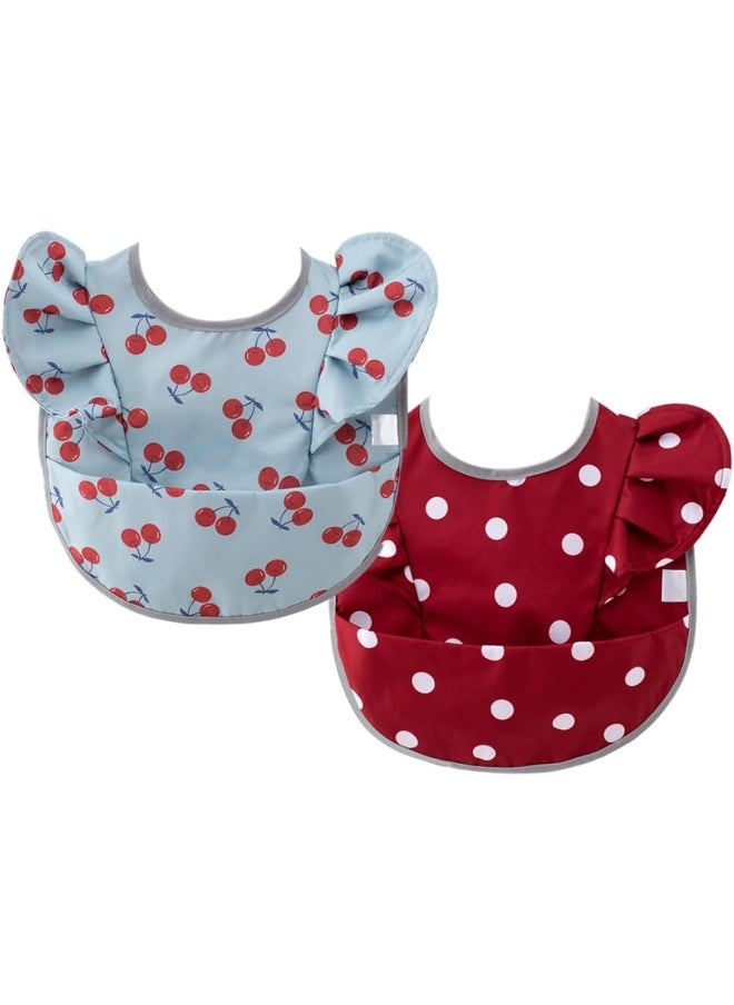 ECVV ECVV 2PCS Ruffle Baby Bibs Mess Proof Infant Feeding Bibs with Catch-all Pocket Waterproof Cute Angel Wings Baby Smock Bib for 6-48 Months Toddlers  - Image 1