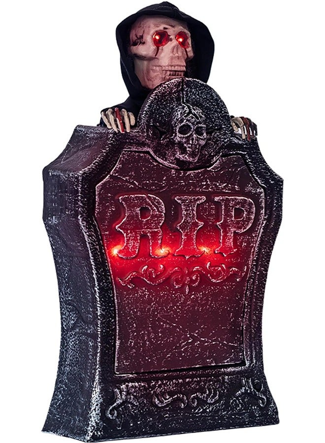 JCB CHIC Halloween Decoration Tombstone, Lighted Gravestone with Creepy Voice and Lifting Skull, Scary Skull Tombstone for Indoor Outdoor House, Yard Halloween Party Decor and Haunted Houses Props - Image 1
