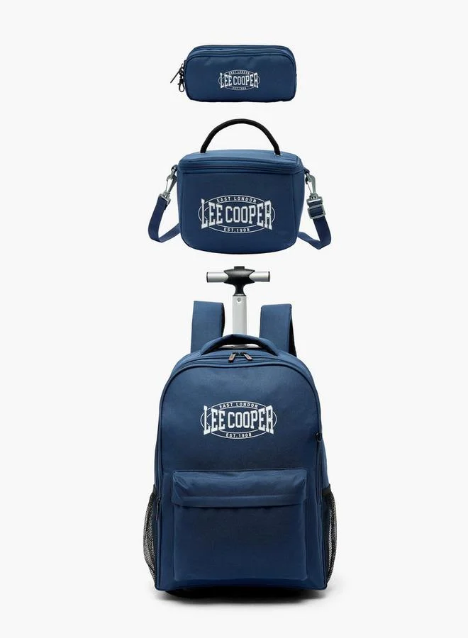 Lee Cooper Printed 3-Piece School Trolley Bag Set For Kids 13 Years+ With Lunch Bag And Pencil Pouch - 17x30x30 CM