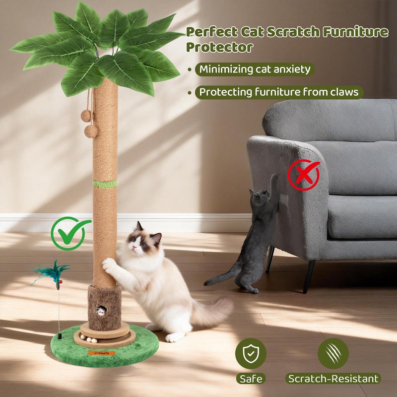Famifit Cat Scratching Post, Famifit 39" Nature Sisal Cat Scratch Post for Indoor Cats, Large Cat Scratcher with Cat Toy Mouse Hole & Interactive Wooden Ball for Kittens Adults Cats - Image 5