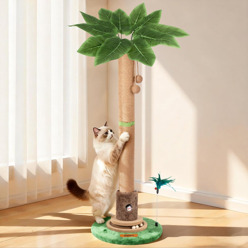 Famifit Cat Scratching Post, Famifit 39" Nature Sisal Cat Scratch Post for Indoor Cats, Large Cat Scratcher with Cat Toy Mouse Hole & Interactive Wooden Ball for Kittens Adults Cats - Image 1