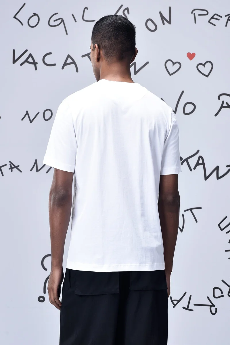 Genes Lecoanet Hemant White Cotton Single Jersey T-Shirt with Sketch Graphic Print