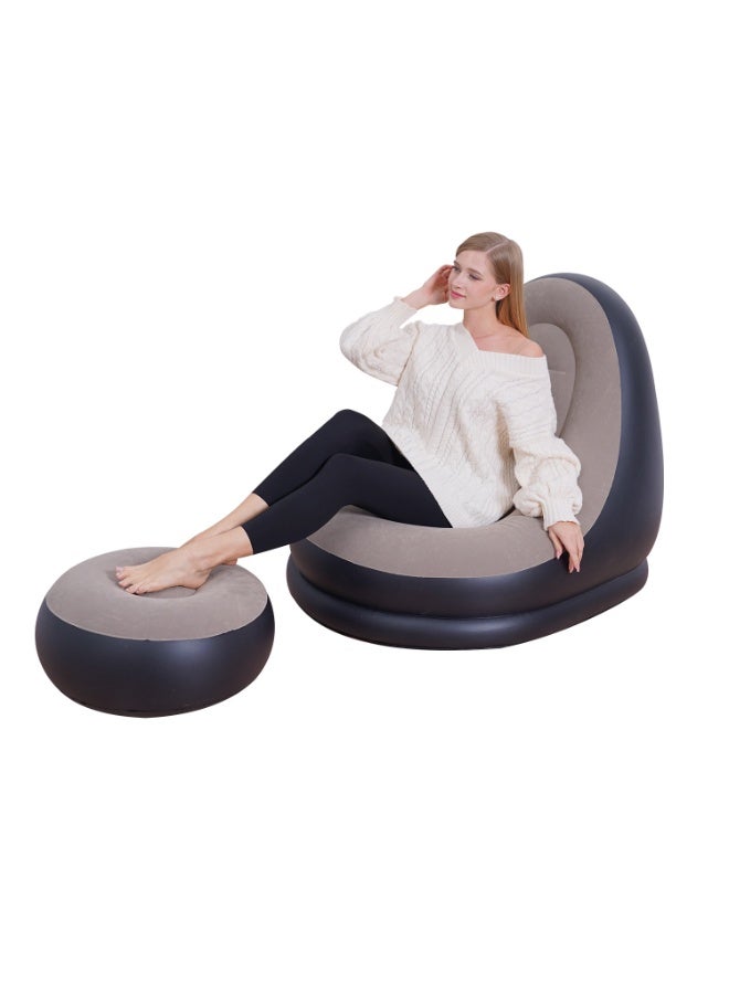 كرسي فاصوليا قابل للنفخ وقابل للطي ومحمول، مكون من قطعتين، أريكة كسولة، أريكة قابلة للنفخ، مقعد قابل للنفخ، مجموعة أثاث هوائي مع مسند للقدمين، مضخة هواء للاستخدام الداخلي والخارجي والتخييم والسفر والنزهات على الشاطئ - Image 1